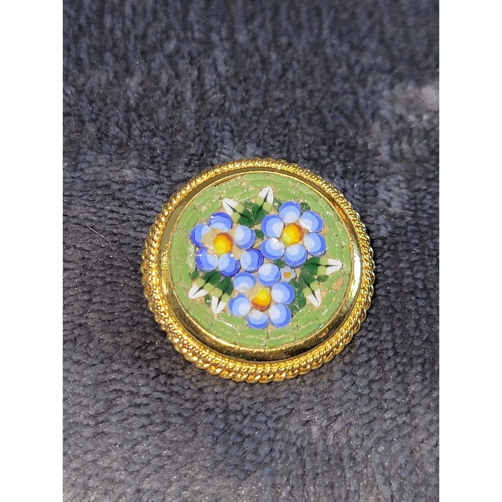 Vintage Italian Micro Mosaic Glass‎ Tile Flower Floral Brooch Pin Italy Stamp
